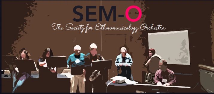 sem-o graphic - a photoshoped image of people playing instruments together on stage.