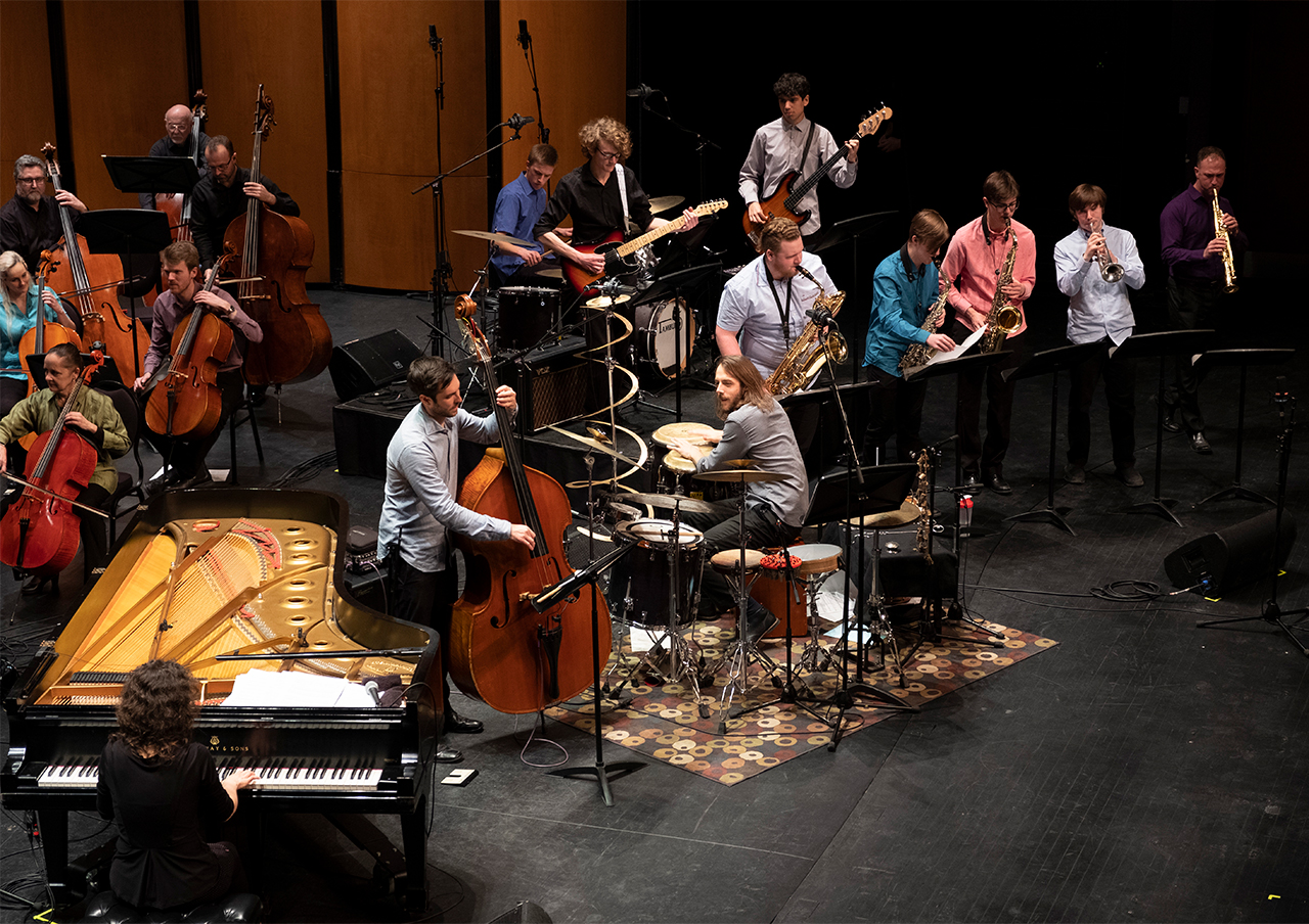 The Guelph Youth Jazz Ensemble with Brent Rowan, Philip Mayer, Ben Finley, and the Guelph Symphony Orchestra performing with Marianne Trudel at the 2020 ArtsEverywhere Festival