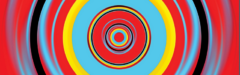 An image of varying colours in concentric circles based off the Guelph Jazz Festivals' 2023 logo