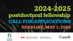 Coloured text over an abstract black and white image: 2024-2025 postdoctoral fellowship, call for applications, Deadline, May 1, 2023. Acknowledgements are made to IICSI and SSHRC. Coloured text over an abstract black and white image: 2024-2025 postdoctoral fellowships, call for applications, Deadline, May 1, 2023. Acknowledgements are made to IICSI and SSHRC