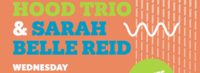 Graphic for Live @ImprovLab: Susanna Hood Trio and Sarah Belle Reid. The poster features informative text over an orange background covered in polka dots and squiggles. Wednesday, April 17 at 7:30 PM (ET) @ ImprovLab. Panel Discussion at &:30PM, Concert at 8PM