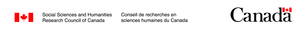 Logo for SSHRC/CRSHC featuring text between a Canadian flag at left and the government of Canada logo at right.