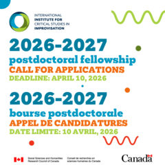Poster for the 2026-2027 call for postdoctoral fellowship applicants. Colourful text with squiggly lines and dots on a white background, with the IICSI logo at the top left and the SSHRC logo at the bottom.