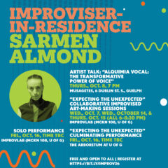 Square poster for 2026 Improviser-in-Residence Sarmen Almond