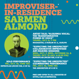 Square poster for 2026 Improviser-in-Residence Sarmen Almond