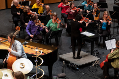 Players of the Guelph Symphony Orchestra with guest Conductor Judith Yan.